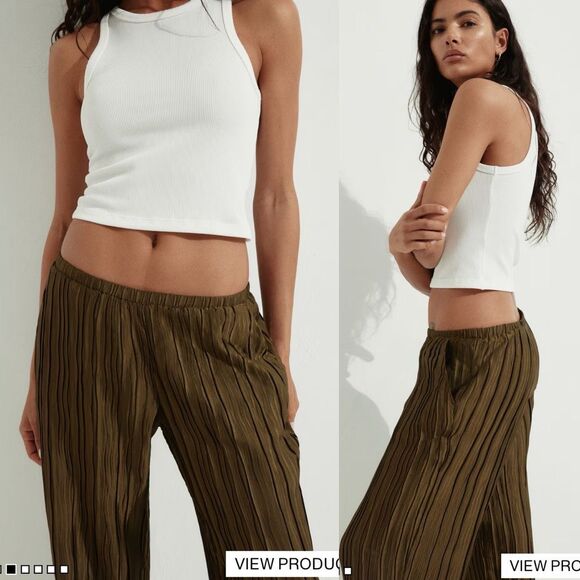 H&M Divided Dark Khaki Crinkled Wide-Leg Pants | Large - Picture 4 of 11